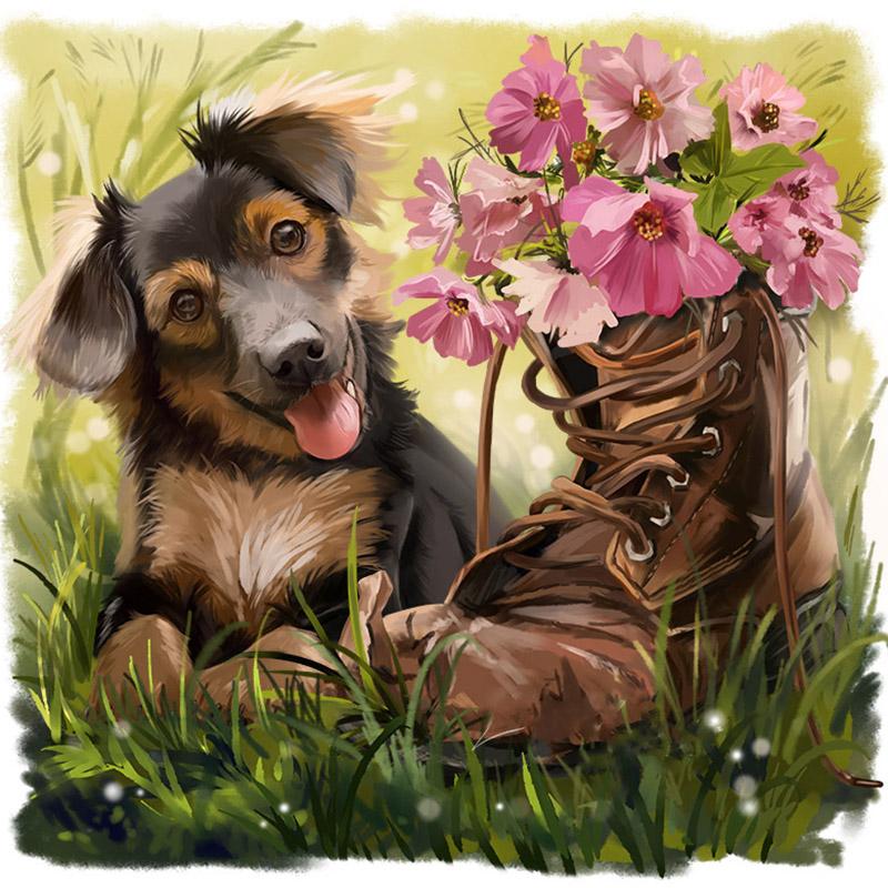 Dog & Shoe-5D DIY Diamond Painting , Diamond Painting kit